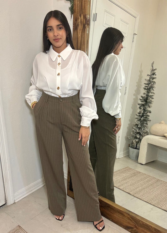 Olive Pinstripe Trousers